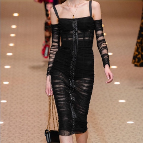 Dolce & Gabbana Dresses & Skirts - Authentic & New Dolce & Gabbana Black Cold Shoulder Lace-Up Dress 38